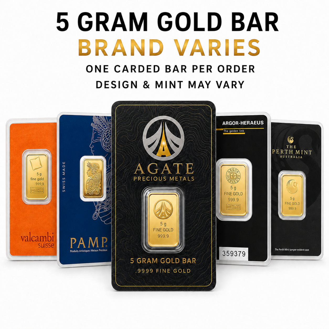 5 gram Gold Bar - Brand Varies (Carded)