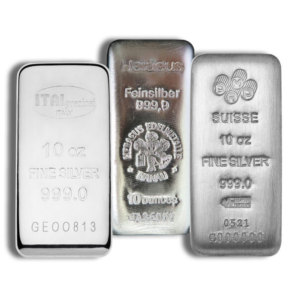 Agate IRA-eligible brand-varies 10 oz silver bar