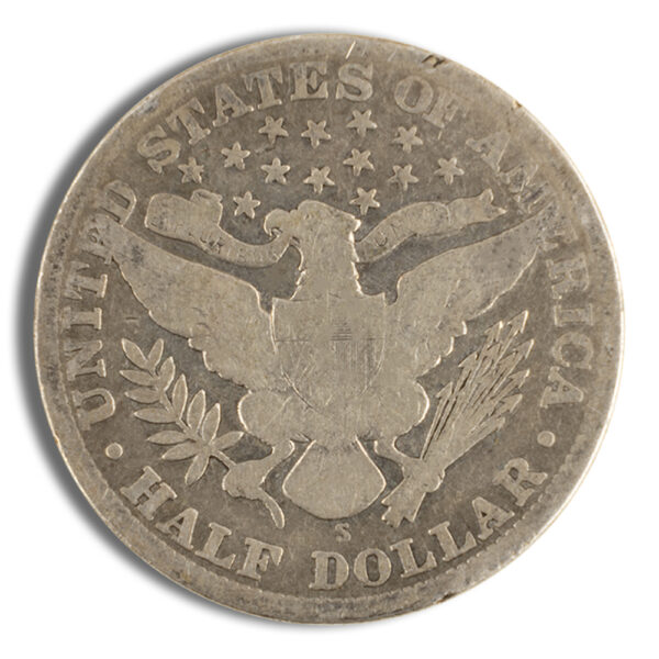 Reverse of circulated Barber half dollars