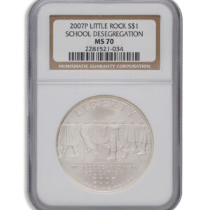 2007-P $1 Little Rock, Deseg Silver Commem – NGC MS70