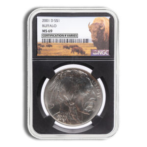 2001-D $1 Silver Buffalo Commem – NGC MS69 (Black Core)