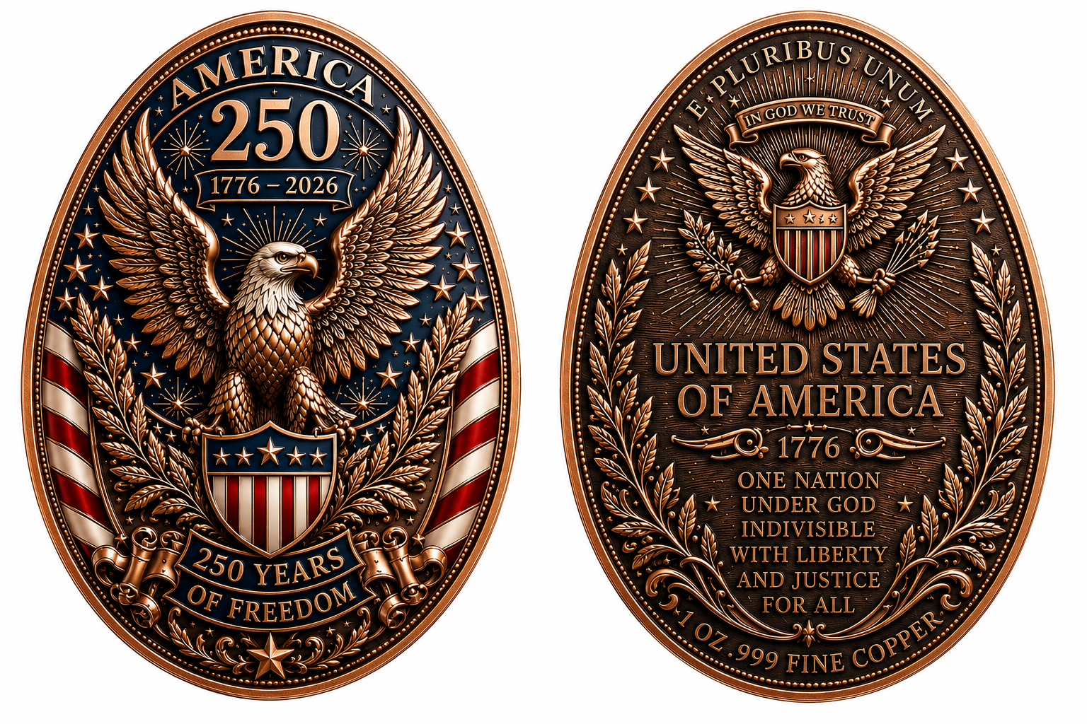 America’s 250th Anniversary Copper Eagle Egg – 1 oz .999 Fine Copper Slabbed Collectible