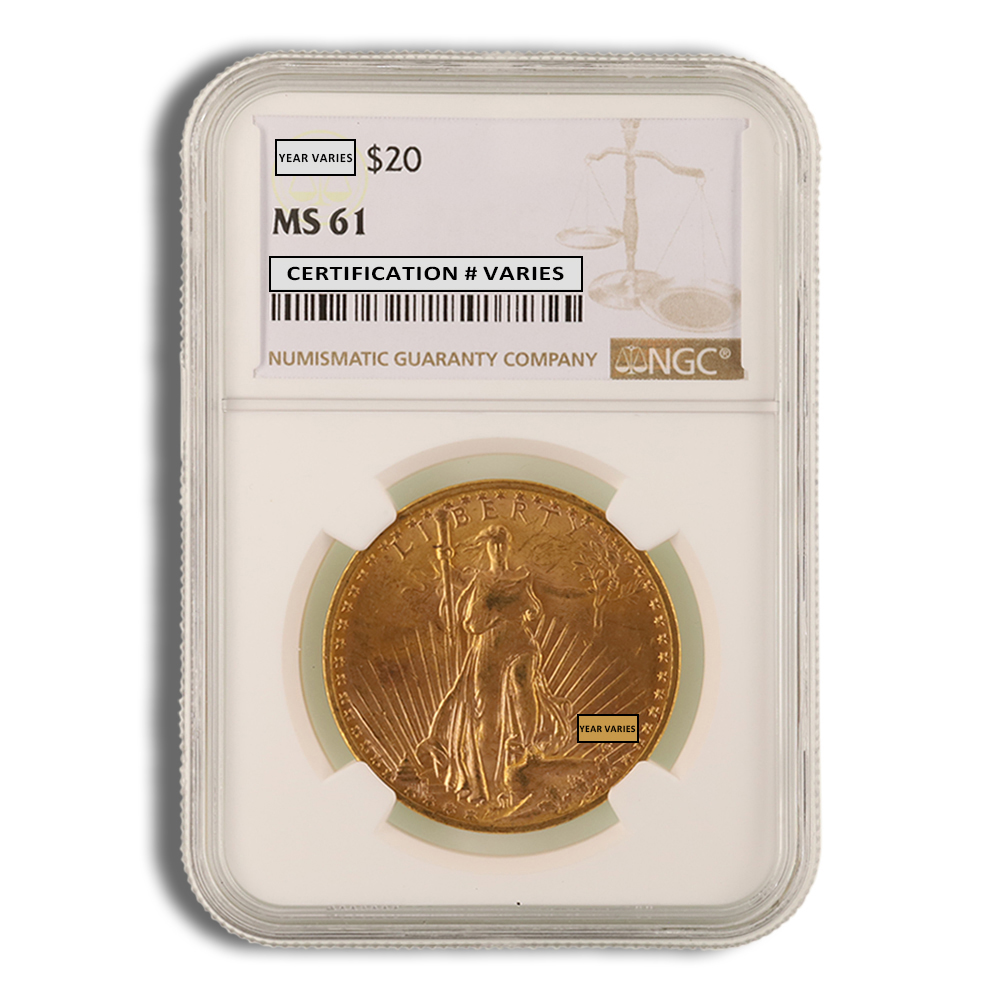 $20 Gold Saint-Gaudens Double Eagle – NGC MS61