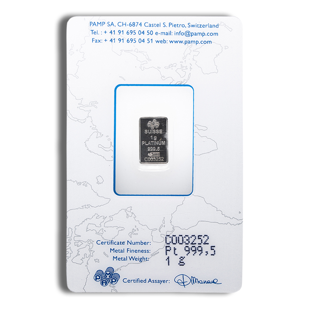 1 gram Platinum Bar - PAMP Fortuna (Carded)