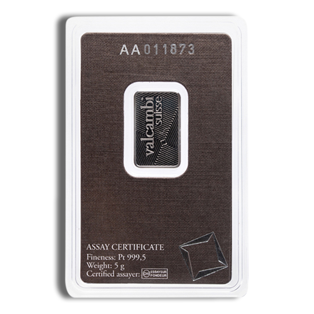5 gram Platinum Bar - Valcambi (Carded)