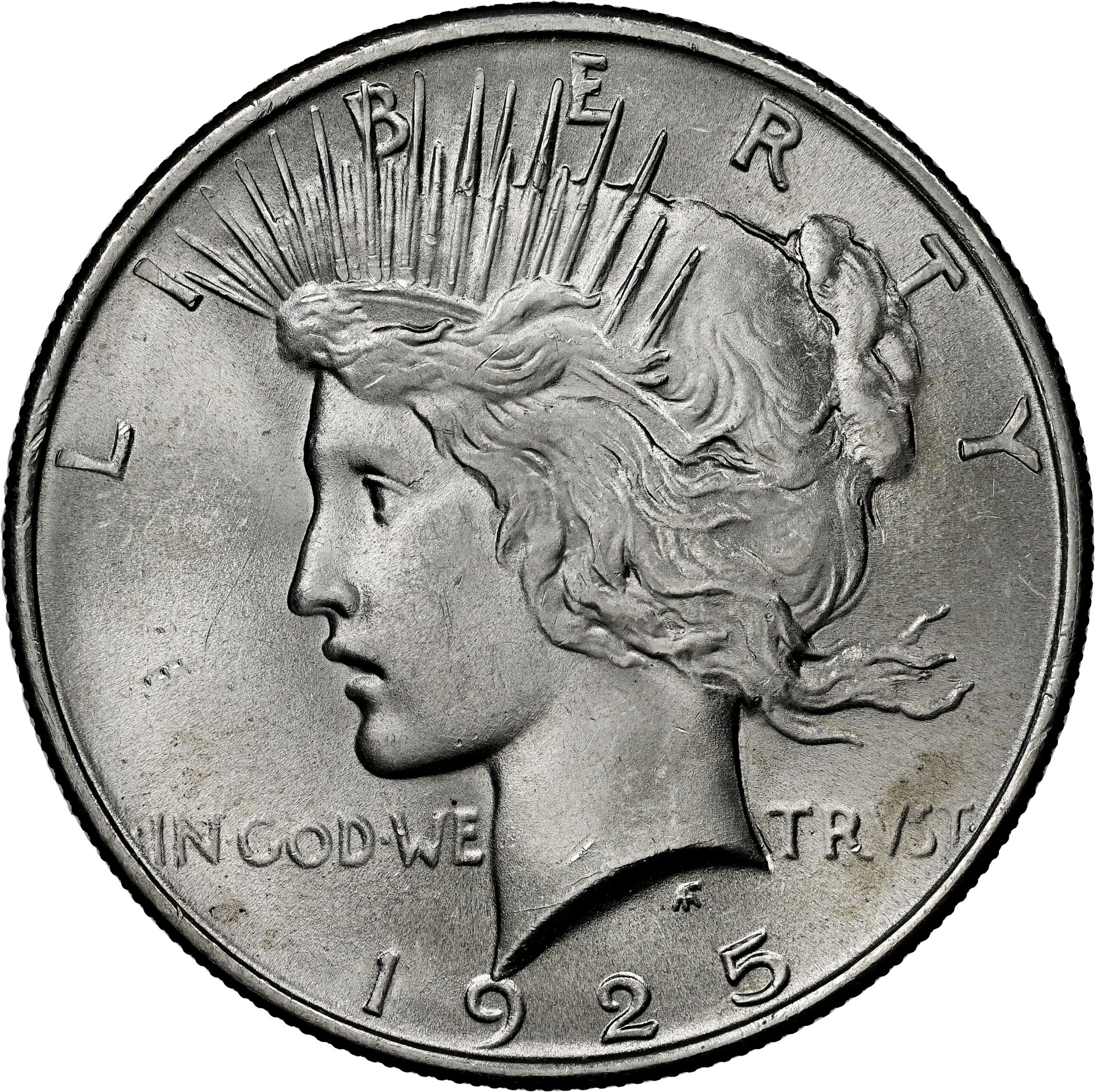Peace dollar obverse showing Liberty with a radiate crown