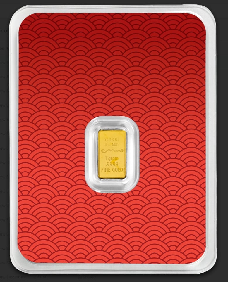 2027 Year of the Goat 1 Gram Gold Bar .9999 Fine Gold | Lunar Series Collectible Gold Bar | Sealed Card