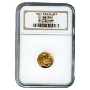2001 1/10 oz American Gold Eagle $5 in NGC MS70 holder