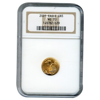 2001 1/10 oz American Gold Eagle $5 in NGC MS70 holder