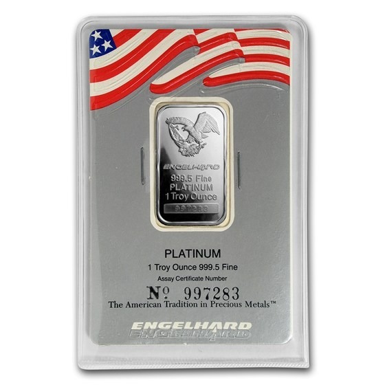 1 oz .9995 Engelhard platinum bar in sealed assay packaging