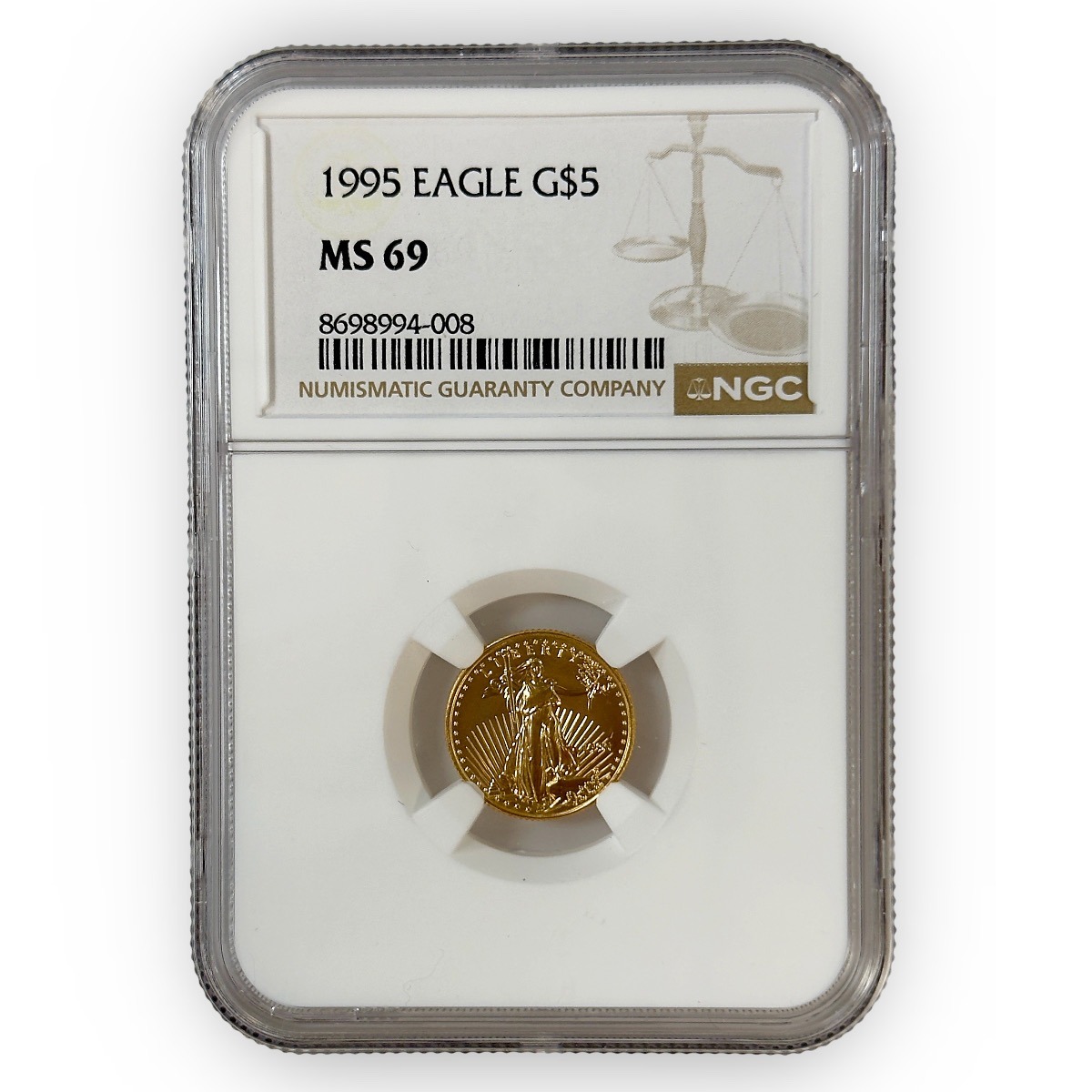 1995 1/10 oz American Gold Eagle $5 in NGC MS69 holder