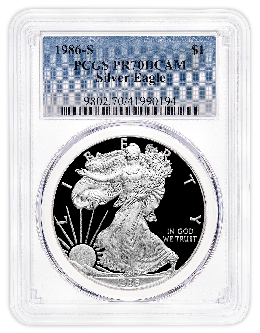 1986-S Proof Silver Eagle PCGS PR70