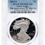 2012-S Proof Silver Eagle – 75th Anniv – PCGS PR70
