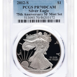 2012-S Proof Silver Eagle – 75th Anniv – PCGS PR70