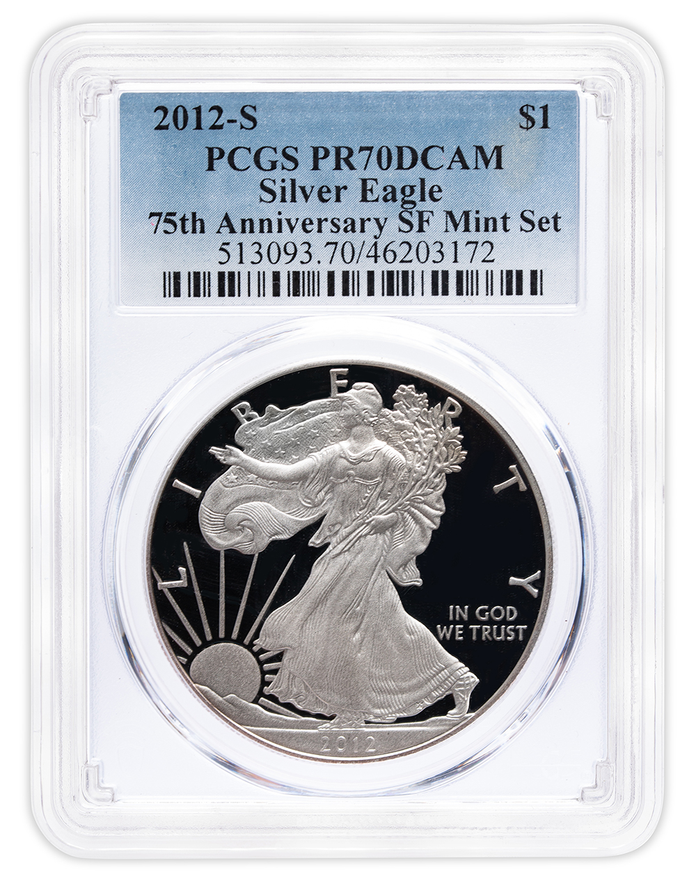 2012-S Proof Silver Eagle - 75th Anniv - PCGS PR70