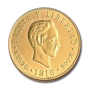 Cuba 5 Peso gold coin, Jose Marti obverse