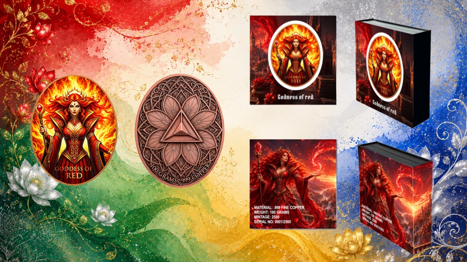 100 Gram Goddess Series - Goddess of Red Colorized Copper in Display Box (2500 Mintage)