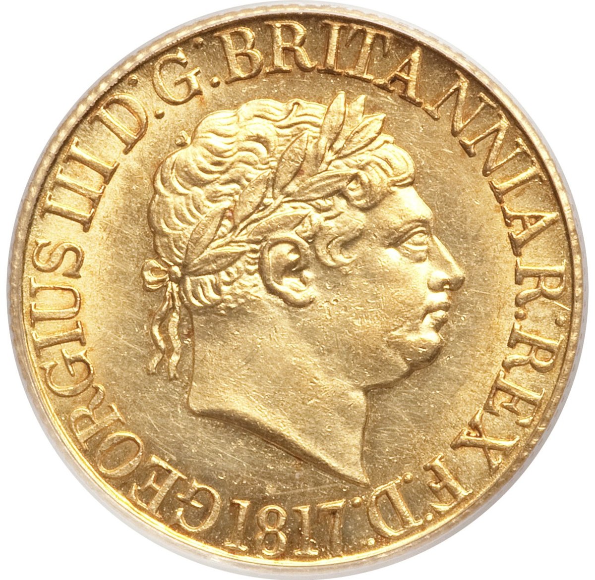 1817 George III gold sovereign obverse — the first year of issue