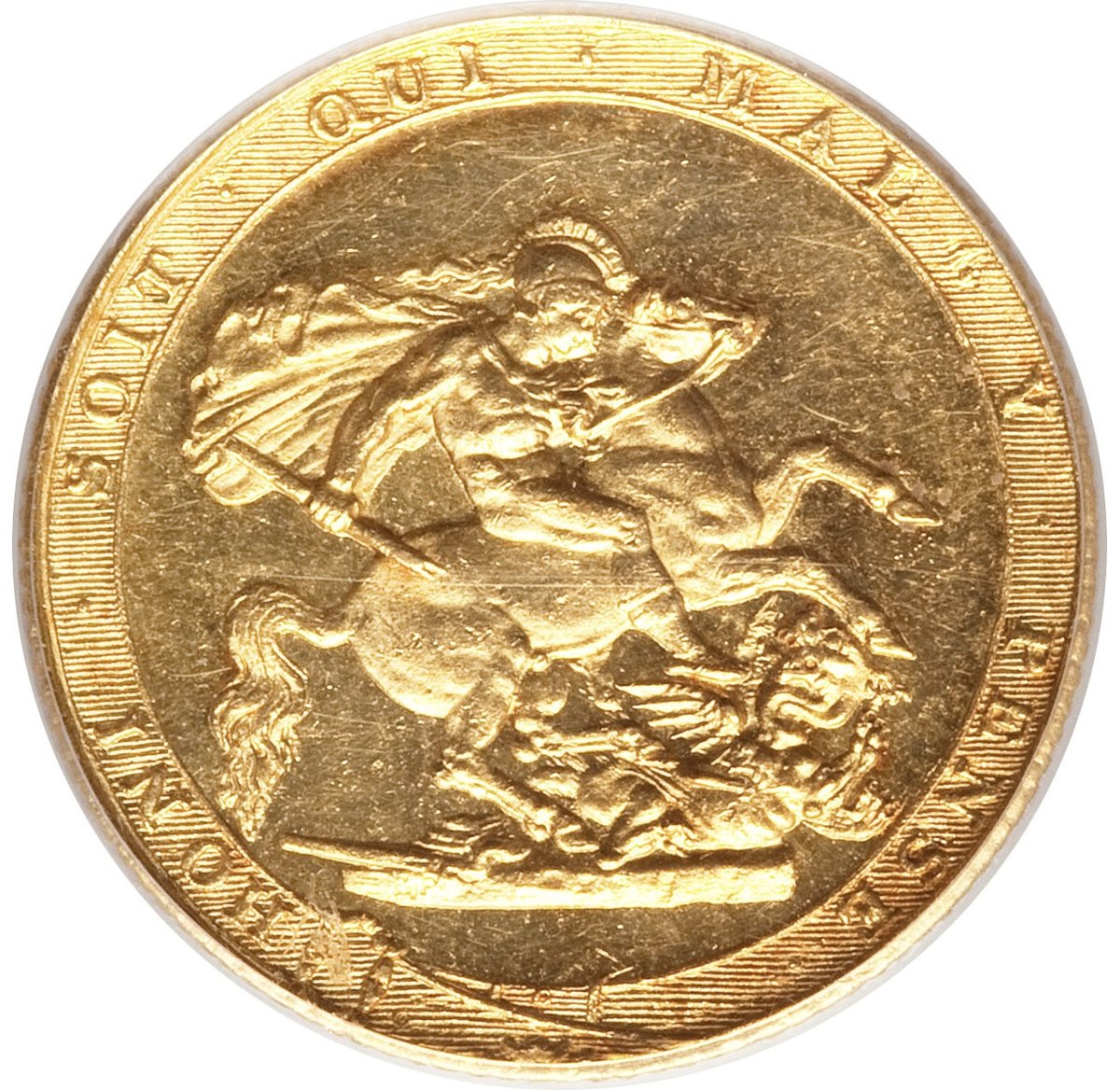 1817 sovereign reverse showing Pistrucci's St. George and the dragon