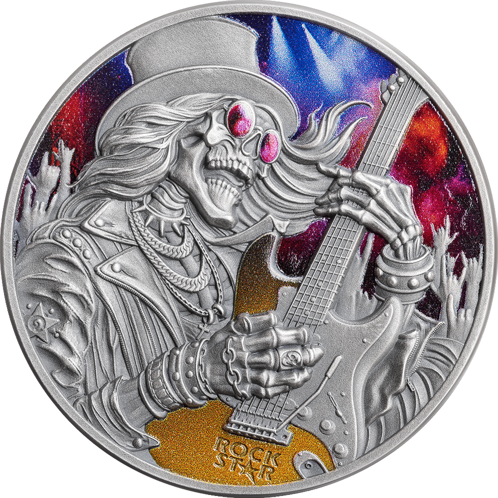 2026 Ghana Memento Mori - Rock Star 1 oz Silver Antiqued High Relief Coin