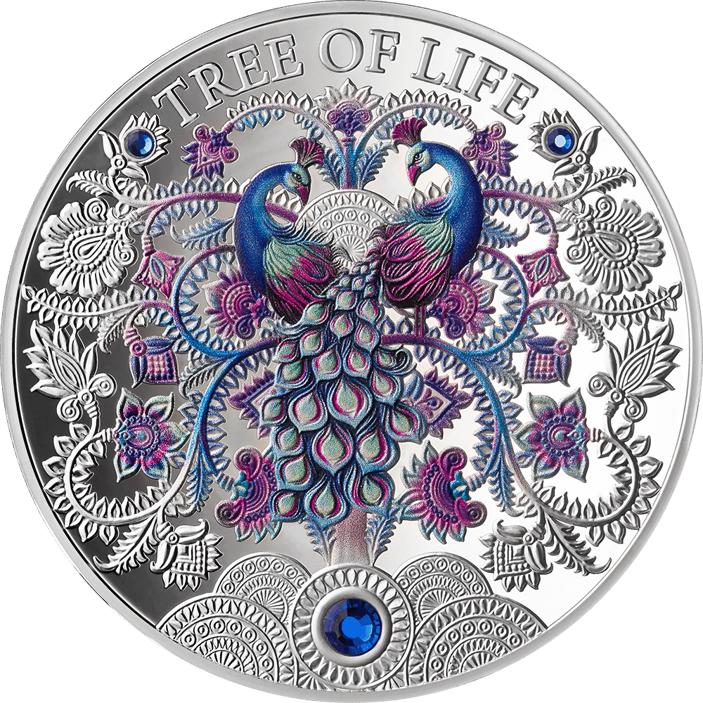2026 Ghana Winter Tree of Life 1 oz Silver Proof Coin with Crystal Inserts