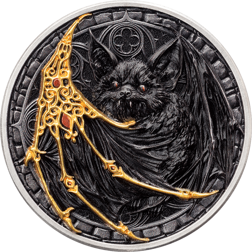 2027 Cameroon Creatures of Nocturne - The Bat 1 oz Silver High Relief Coin with Digital Gilding
