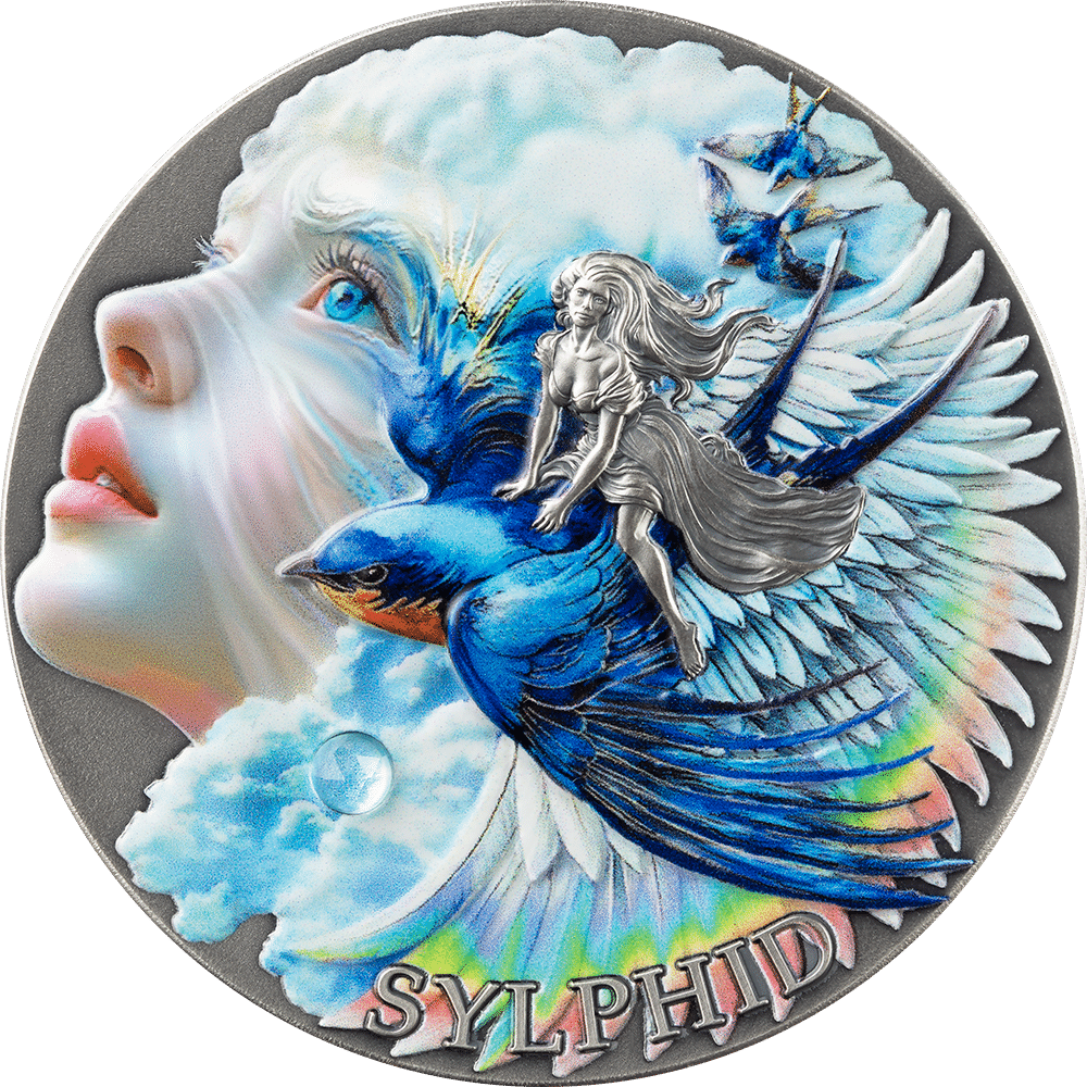 2027 Cameroon Nature Spirits - Sylphid 2 oz Silver Antiqued Coin with Gem Insert