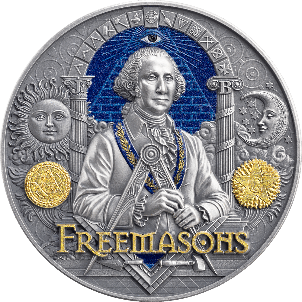2027 Cameroon Secret Societies - Freemasons 2 oz Silver Antiqued High Relief Coin