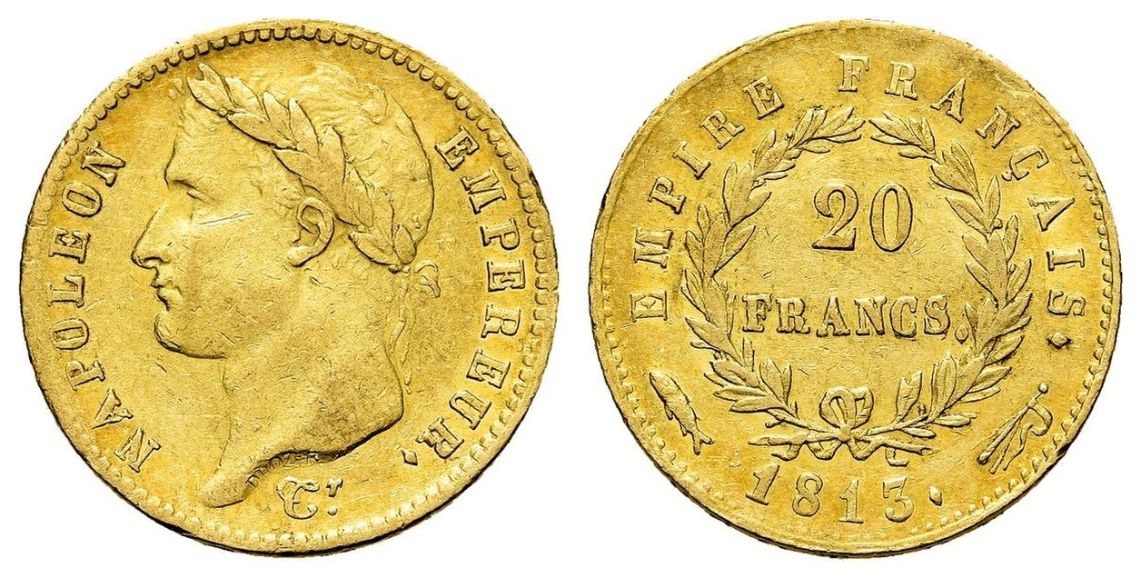 1813 Utrecht Napoleon I gold 20 francs — Empire type