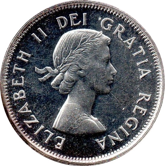 Canadian 25-cent coin with Elizabeth II first portrait