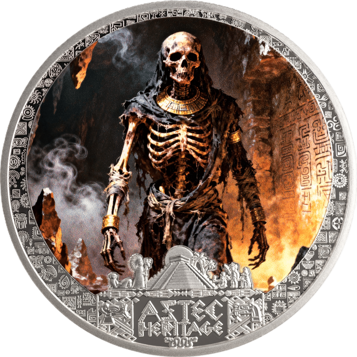 2026 Liberia Aztec Heritage - Mictlāntēcutli 1/2 oz Silver Proof Colorized Coin