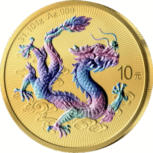 china dragon golden holographic silver coin