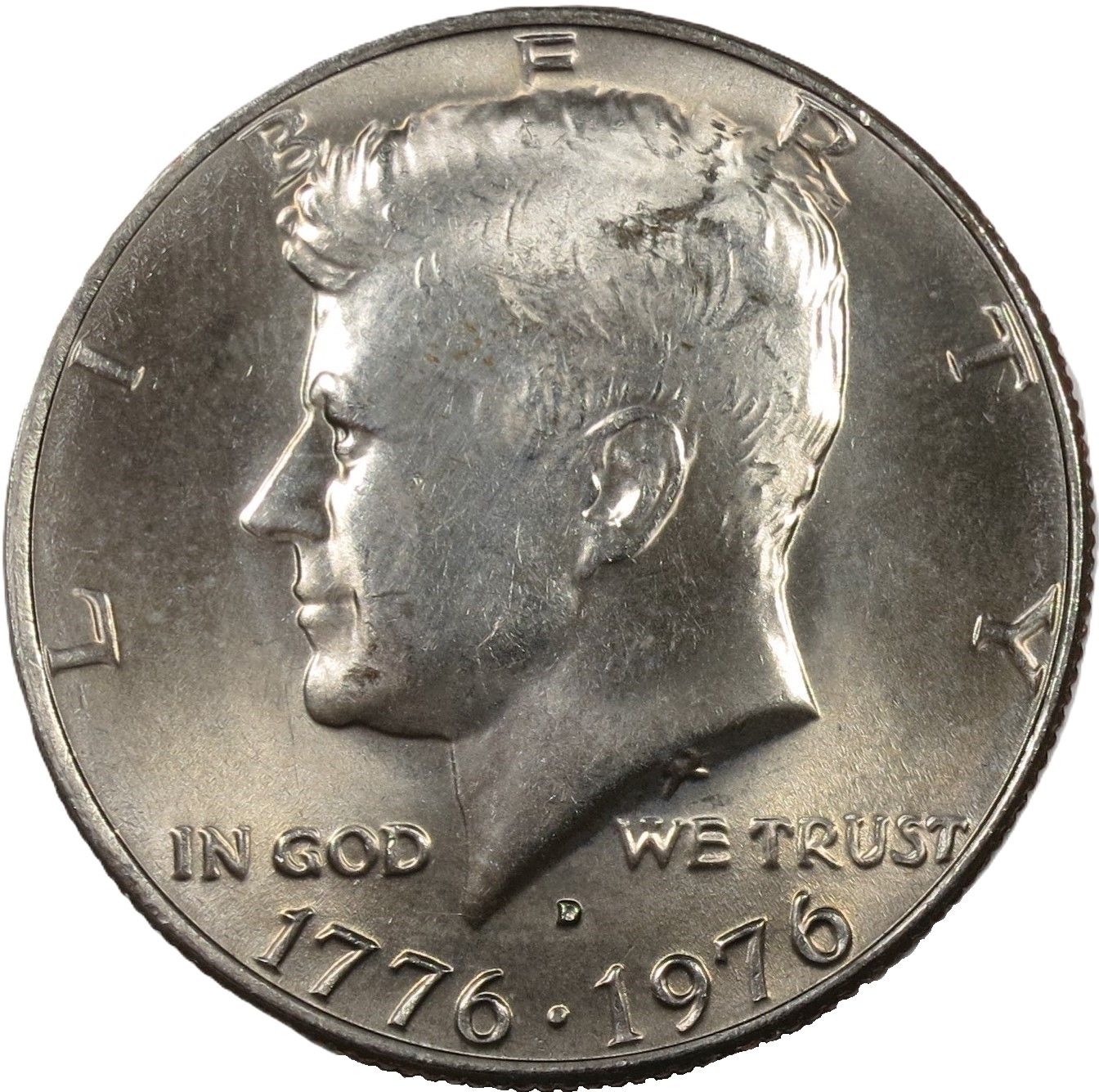 Bicentennial Kennedy half dollar obverse with the dual date 1776–1976