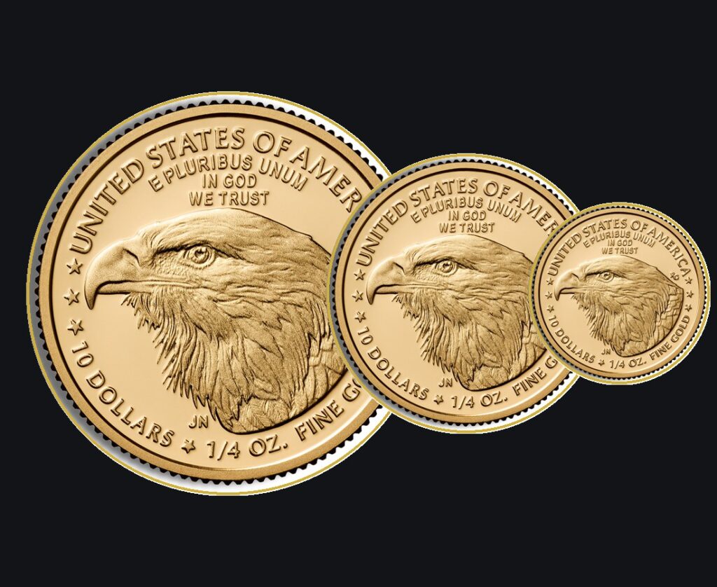 Gold Eagle coins in graduated sizes - gold coin sizes in grams