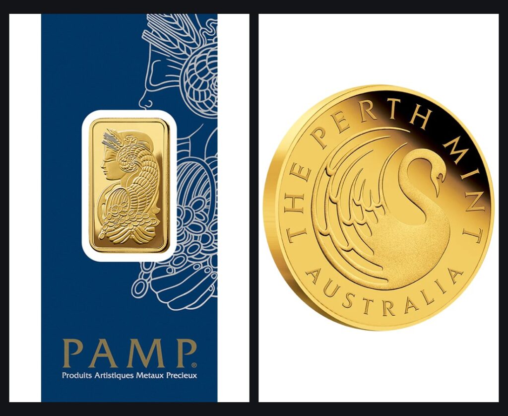 Gold bar and gold coin side by side - gold bars vs gold coins
