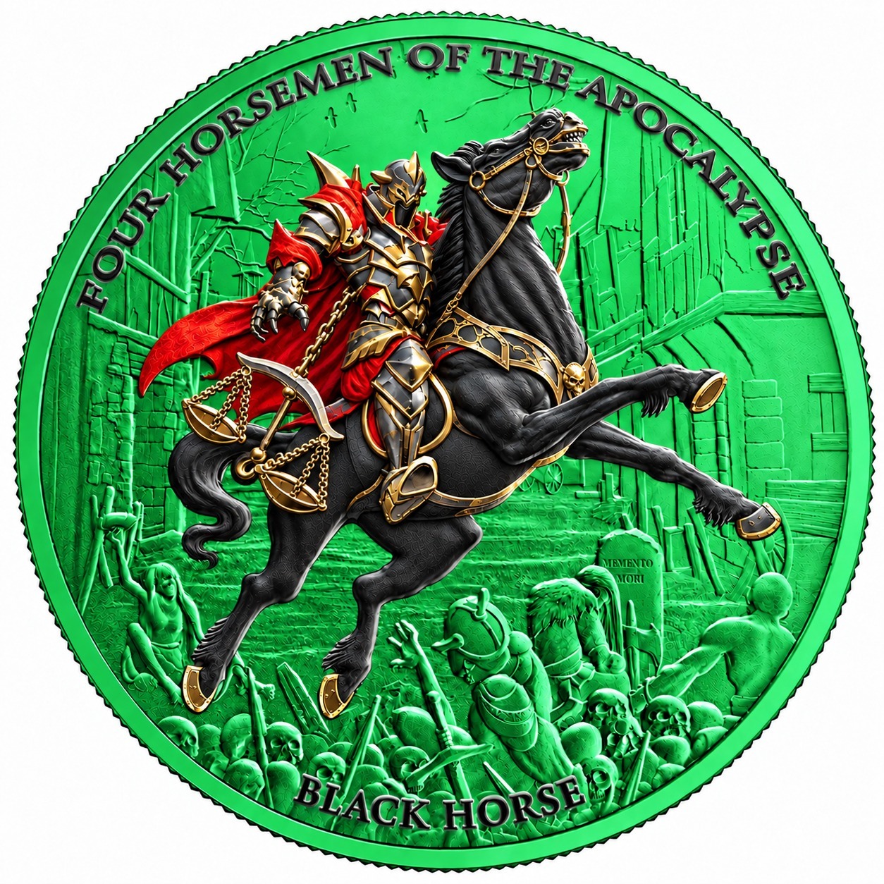 2026 Carpathian Four Horsemen of the Apocalypse Black Horse Space Green Edition 1 oz Silver Coin