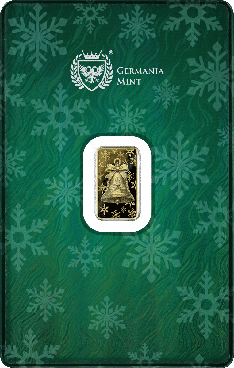 2026 Germania Mint Christmas Bell 1/100 oz Gold Proof Minted Bar