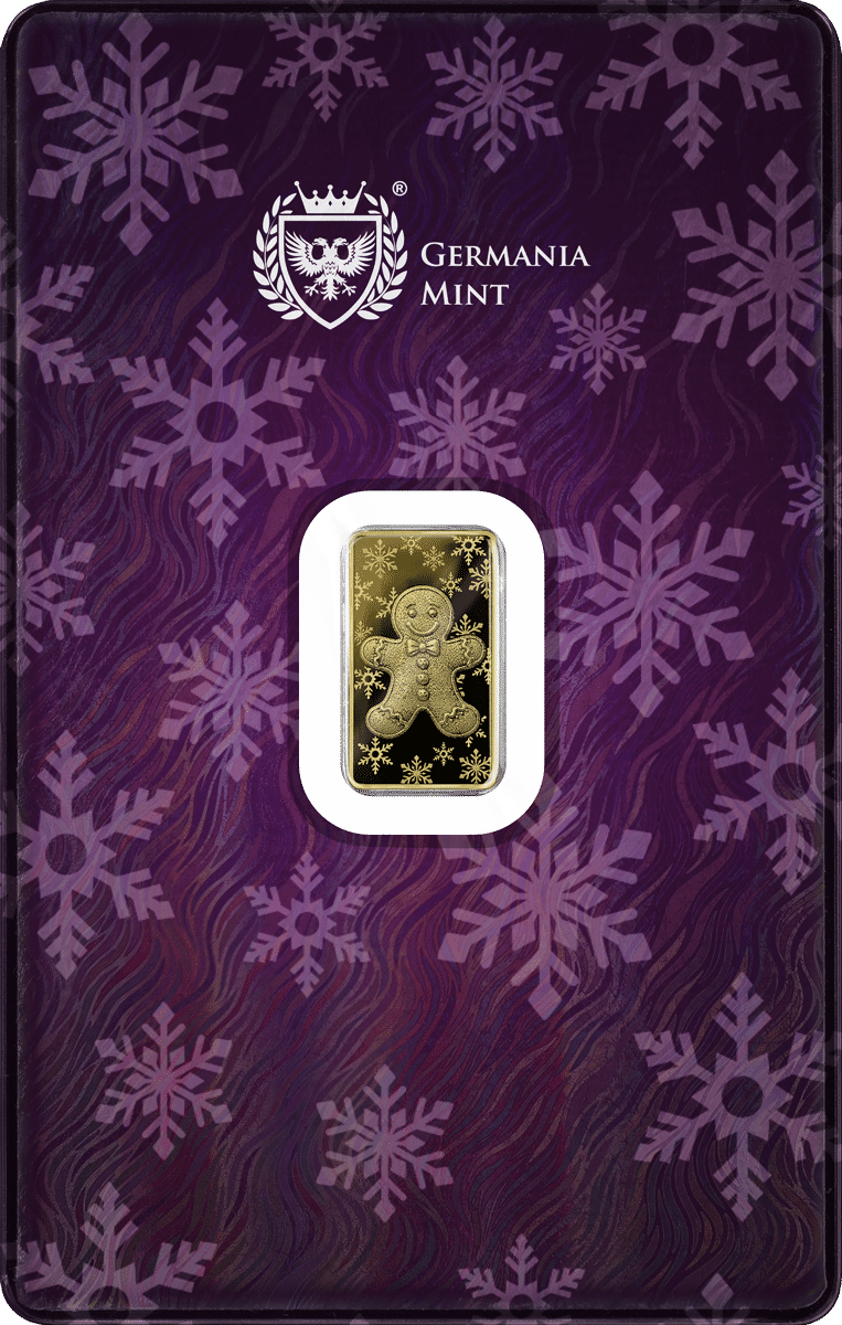 2026 Germania Mint Gingerbread Man 1/100 oz Gold Proof Minted Bar