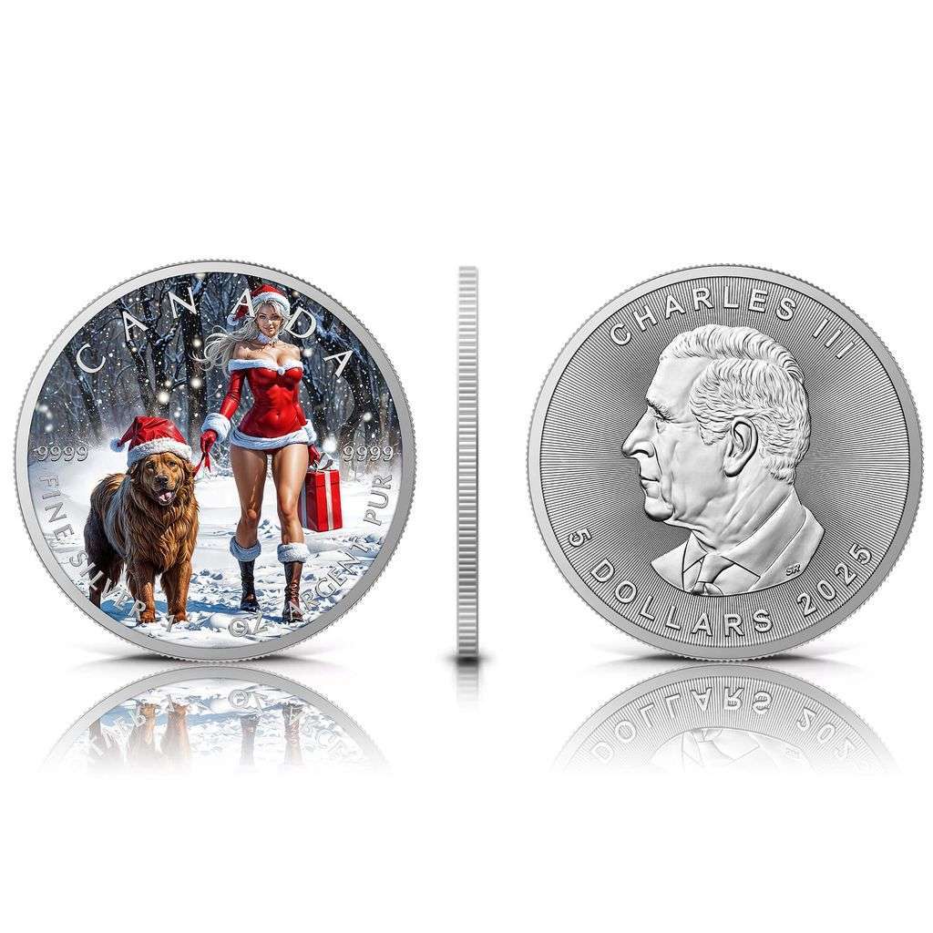 2025 Canada Maple Leaf Santa & Doggy Edition 1 oz Silver Coin
