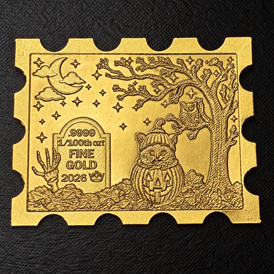 Monarch 1/100 oz gold Cat-O-Lantern stamp