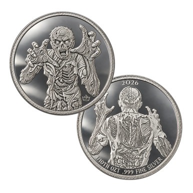 Monarch 1/10 oz silver Zombie round, obverse and reverse
