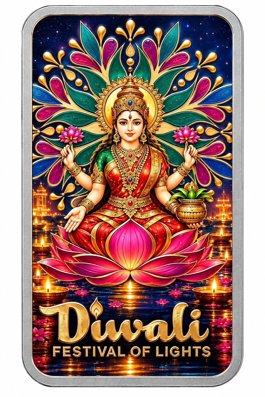 PAMP USA Diwali Lakshmi and the Sacred Cow 1 oz silver bar in colour