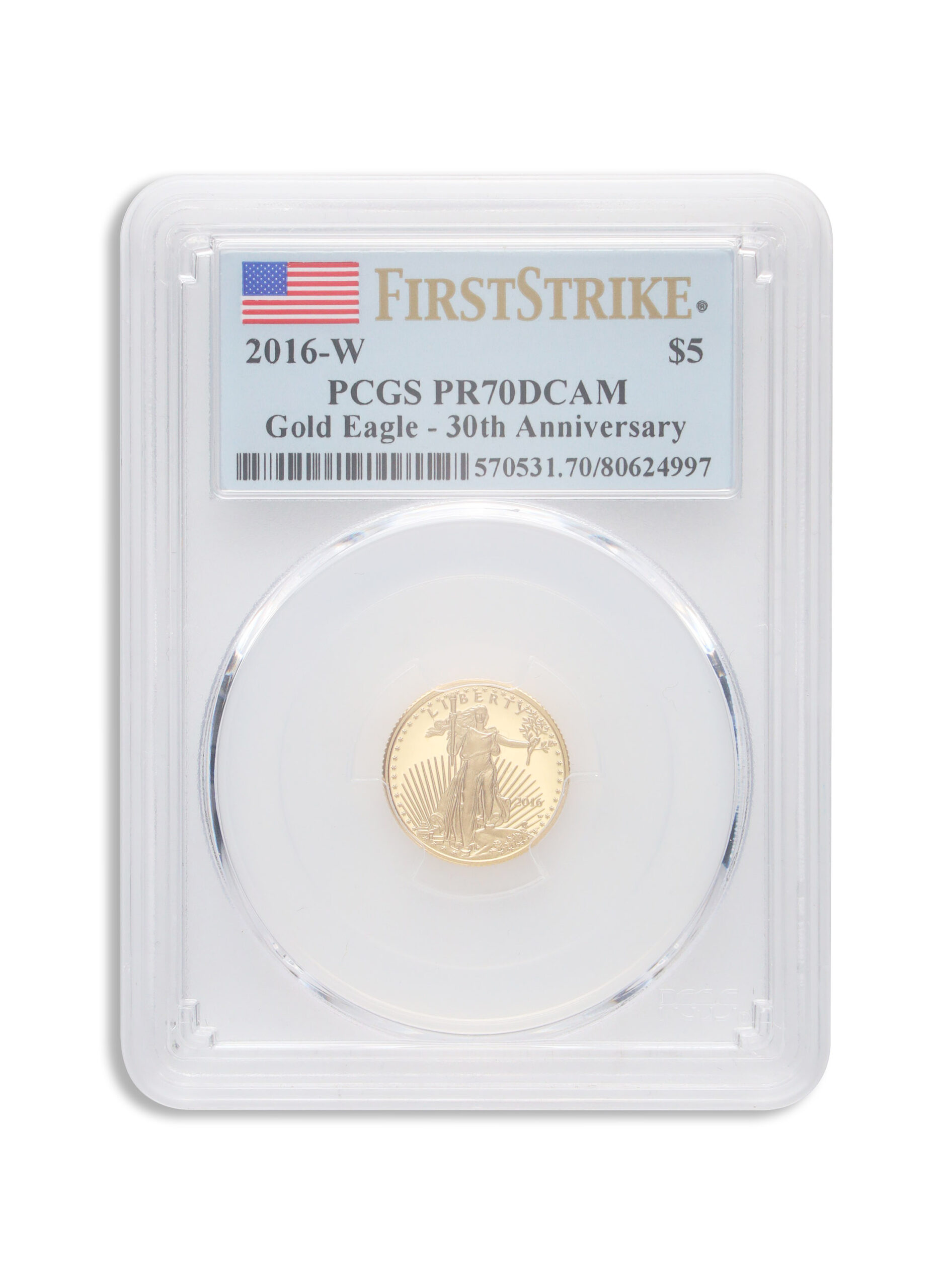 2016-W 1/10 oz Proof Gold Eagle $5 PCGS PR70 FS