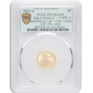 2021-W 1/10 oz Proof Gold Eagle $5 PCGS PR70 FS – Type 2