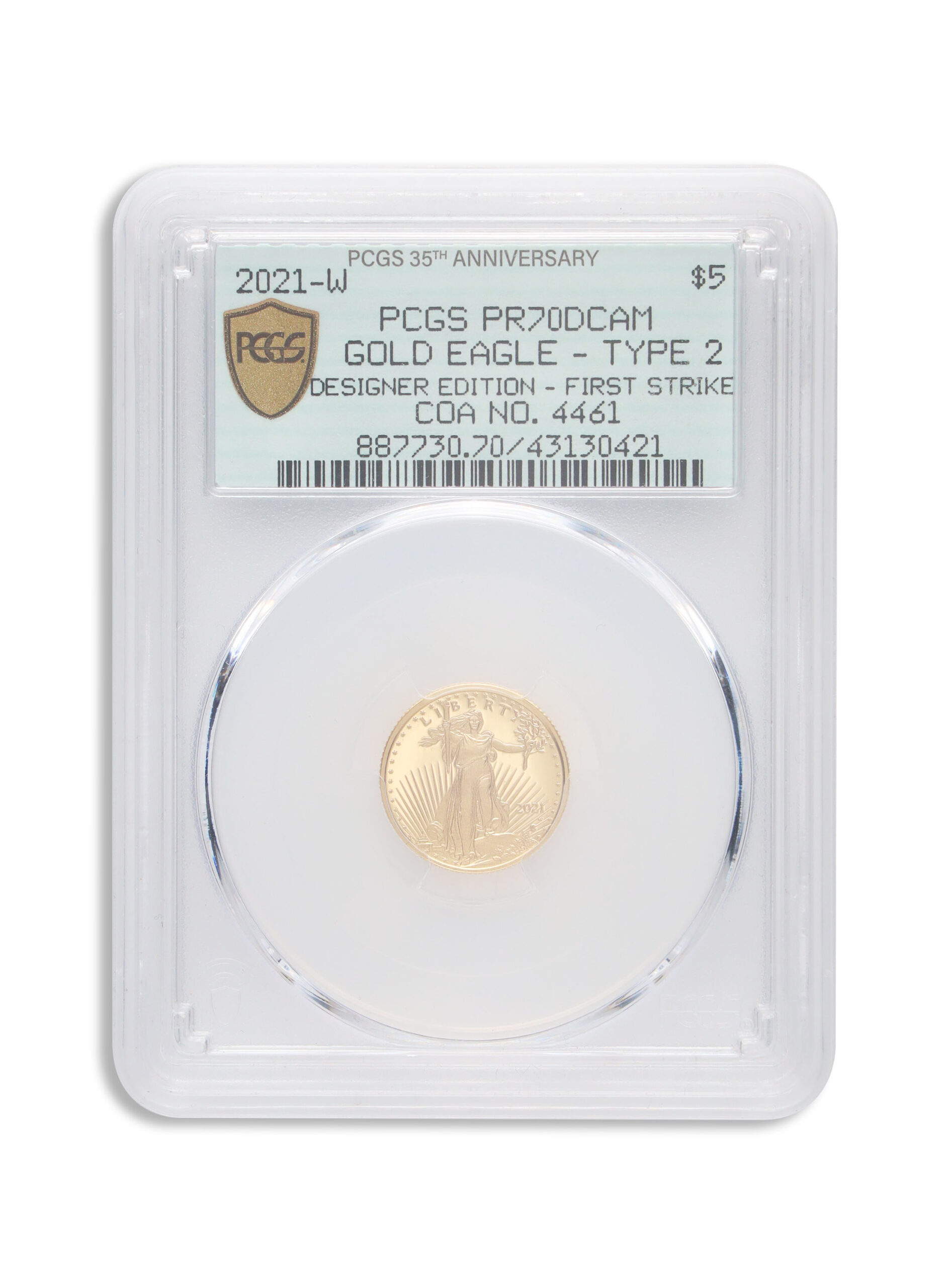 2021-W 1/10 oz Proof Gold Eagle $5 PCGS PR70 FS - Type 2