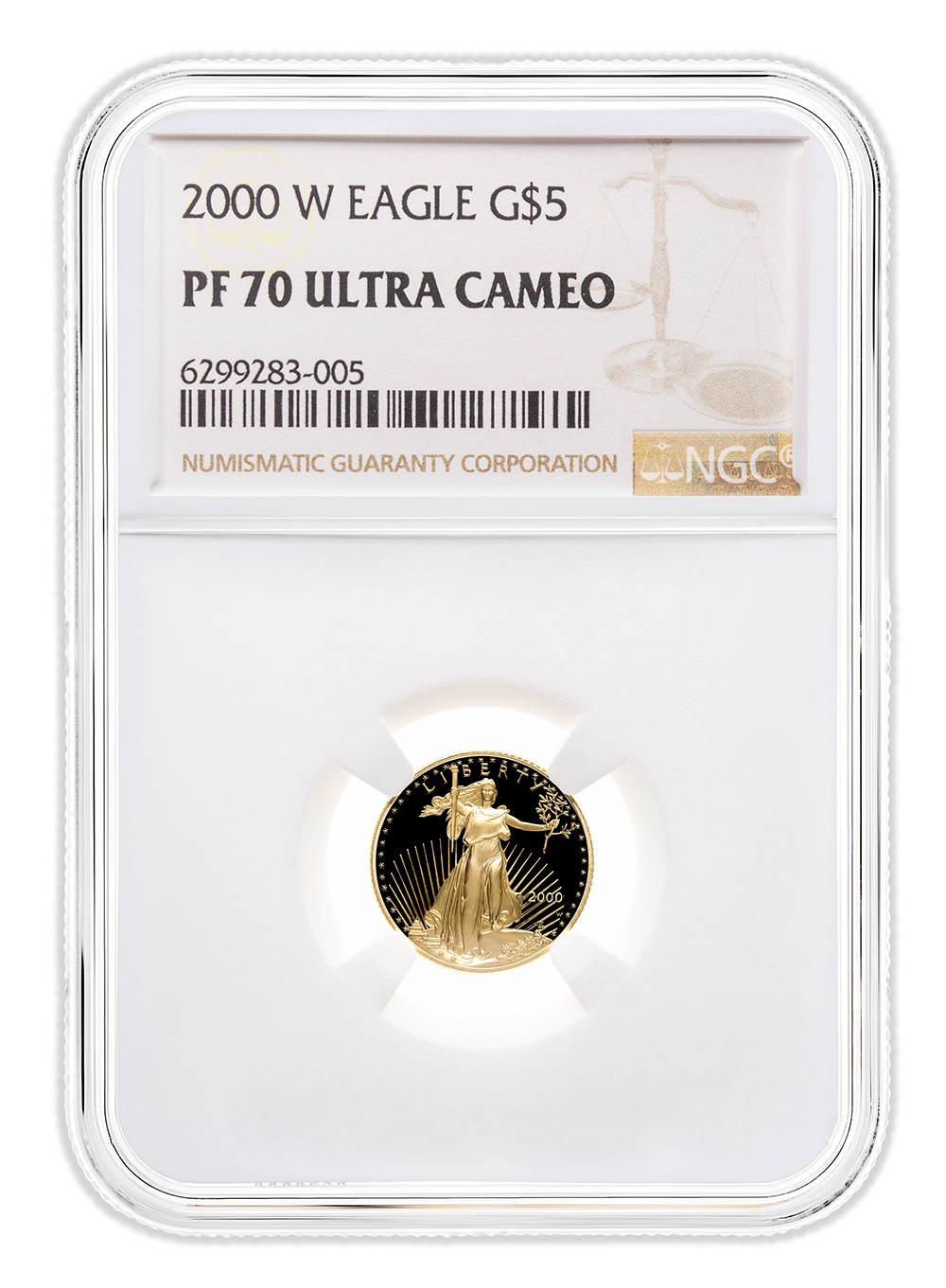 2000-W 1/10 oz Proof Gold Eagle $5 NGC PF70