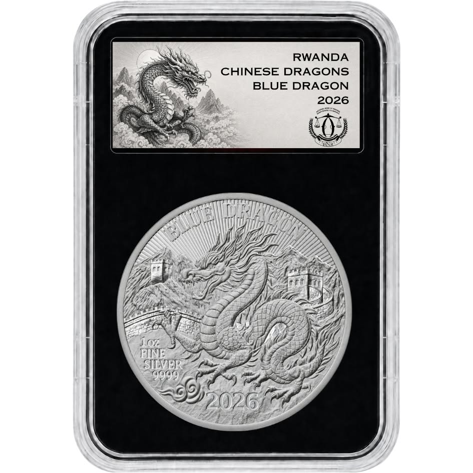 Rwanda 2026 Blue Dragon 1 oz Reverse Proof Silver Coin in Slab