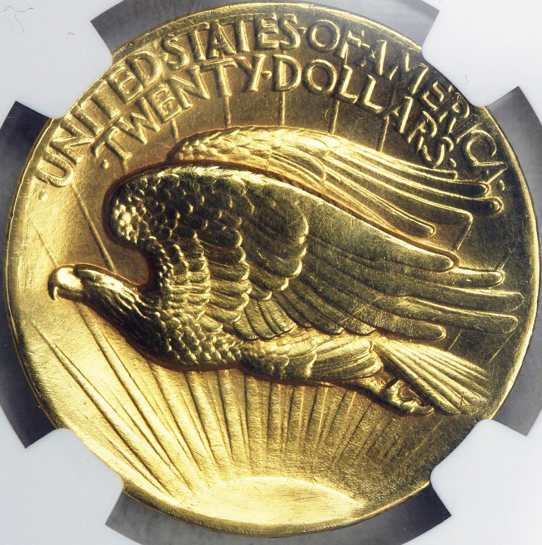 1907 High Relief Saint-Gaudens double eagle reverse — eagle in flight